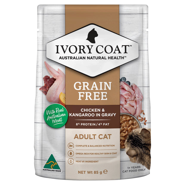 Ivory Coat Adult Cat Wet Food Grain Free Chicken & Kangaroo in Gravy 12 x 85g