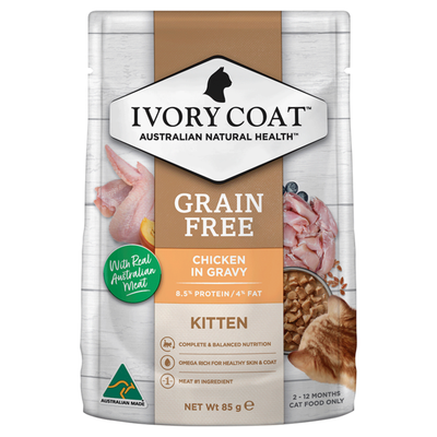 Ivory Coat Kitten Grain Free Wet Food Chicken in Gravy Pouches 12 x 85g