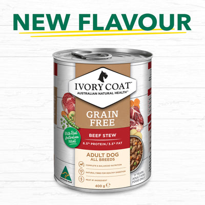 Ivory Coat Adult Dog Wet Food Grain Free Beef Stew 12 x 400g