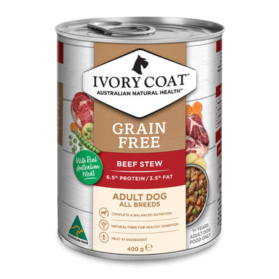 Ivory Coat Adult Dog Wet Food Grain Free Beef Stew 12 x 400g