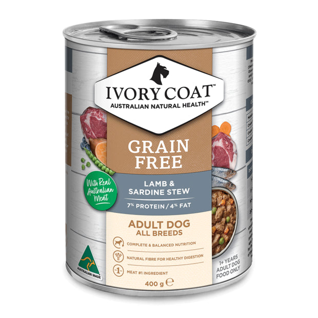 Ivory Coat Adult Dog Wet Food Grain Free Lamb & Sardine Stew 12 x 400g