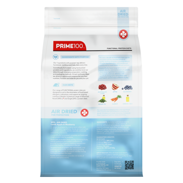 Prime100 SPD Air Dried Puppy Dry Food Lamb, Apple & Blueberry