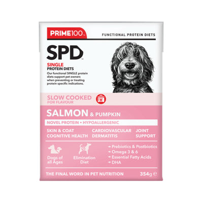 Prime100 SPD Slow Cooked Salmon & Pumpkin Dog Food Tray of 12 x 354g