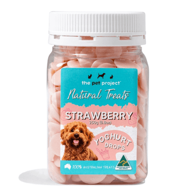 The Pet Project Natural Dog Treats Strawberry Yogurt Drops 250g