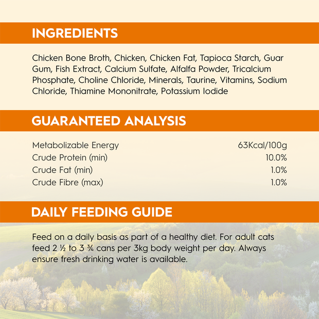 Trilogy Adult Cat Wet Food Grain Free Tins Farm Raised Chicken in Rich Bone Broth 24 x 85g