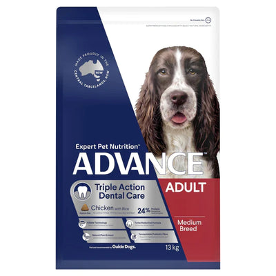 Advance Adult Dog Food Medium Breed Triple Action Dental Care Chicken & Rice Recipe 13Kg