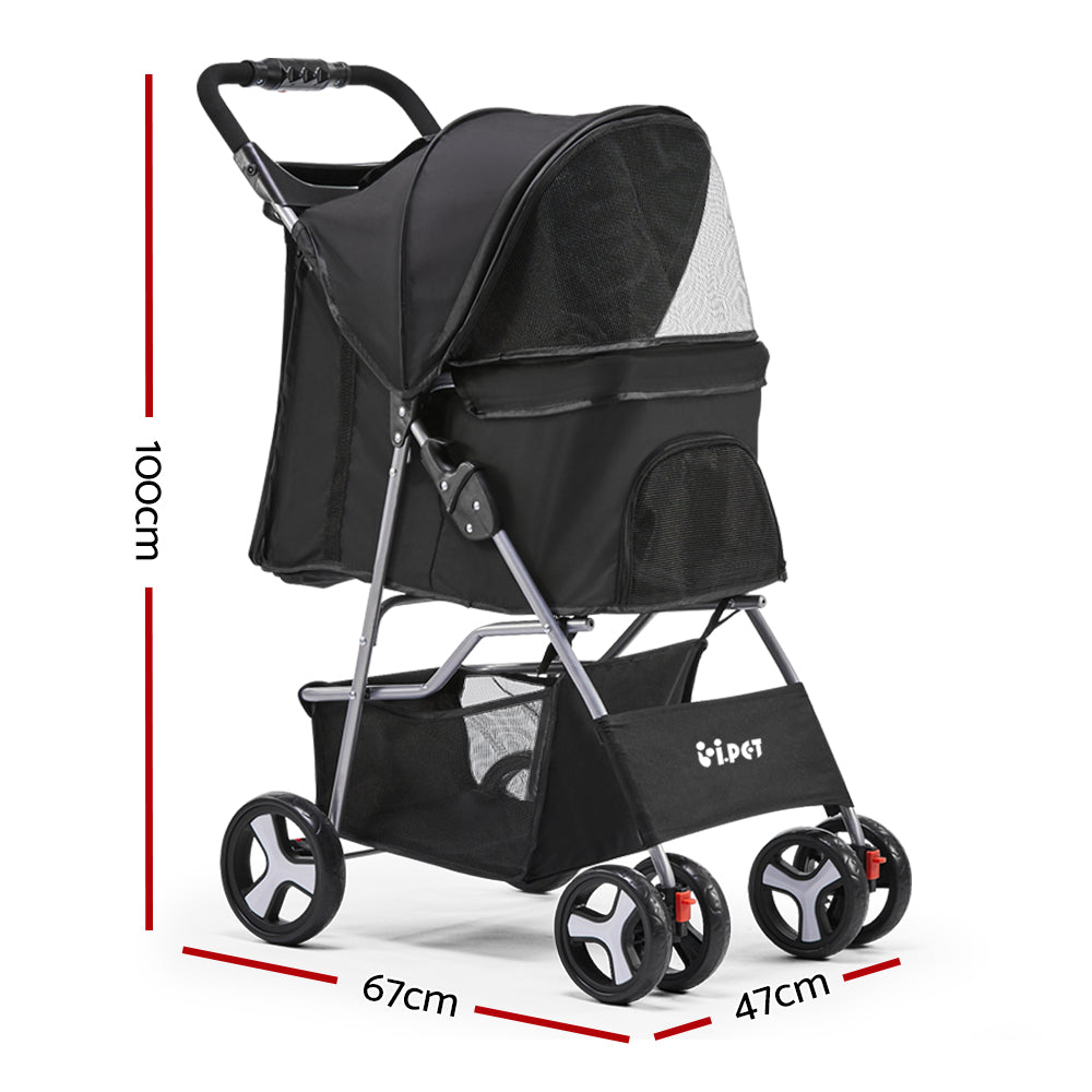 i.Pet Four Wheel Pet Stroller - Black