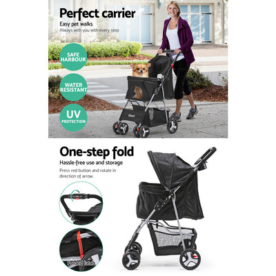 i.Pet Four Wheel Pet Stroller - Black