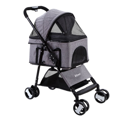 i.Pet Foldable 4 Wheels Grey Pet Stroller - Large