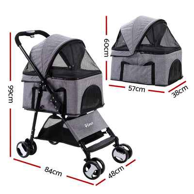 i.Pet Foldable 4 Wheels Grey Pet Stroller - Large