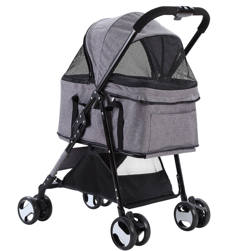 i.Pet Foldable 4 Wheels Grey Pet Stroller - Large