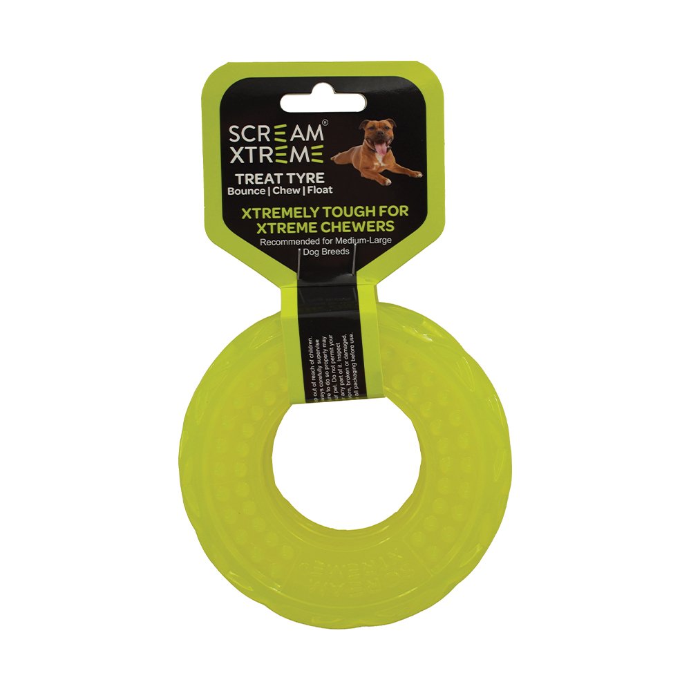 Scream Xtreme Treat Tyre Loud Green Dog Toy