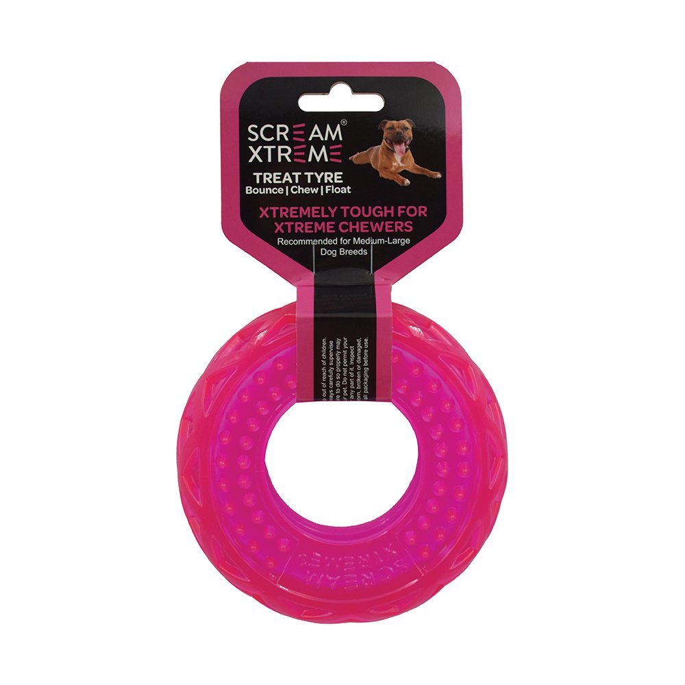 Scream Xtreme Treat Tyre Loud Pink Dog Toy