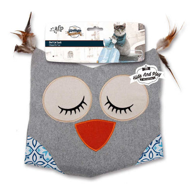 All For Paws Owl Cat Sack Crinkle Toy - Grey